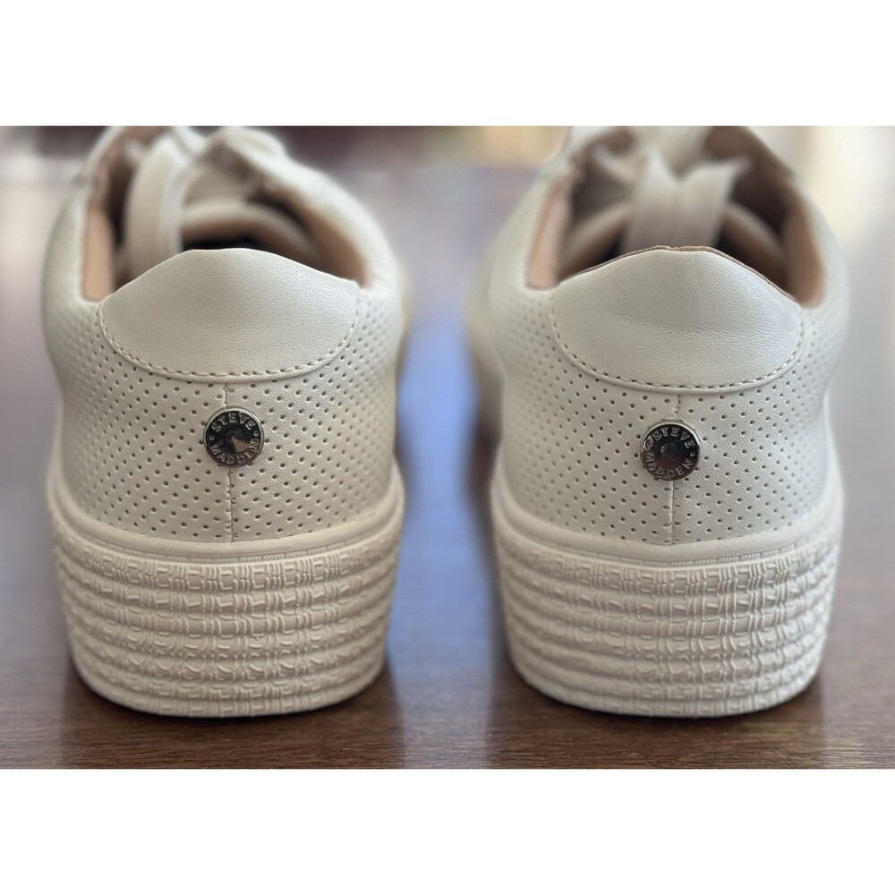 Women’s 9 Steve Madden White Platform Sneakers Lace-Up New Without Box - Picture 6 of 7